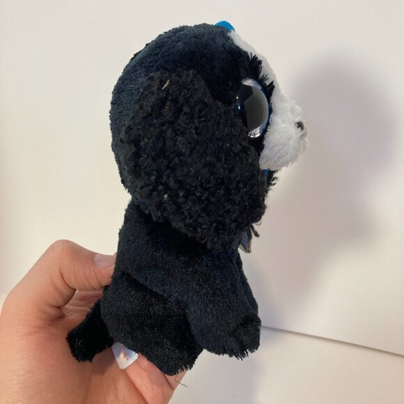 Ty Beanie Boos Tracey Dog Black White 6" Stuffed Plush Toy 2017 Blue Eyes W Tag - Picture 7 of 10